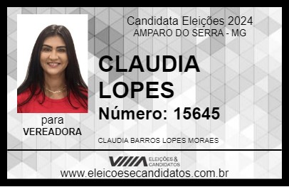 Candidato CLAUDIA LOPES 2024 - AMPARO DO SERRA - Eleições