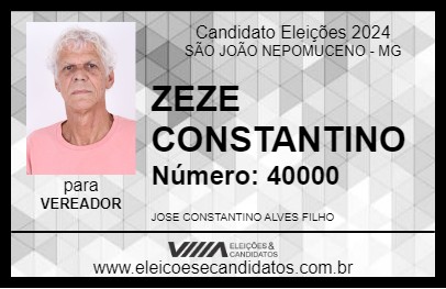 Candidato ZEZE CONSTANTINO 2024 - SÃO JOÃO NEPOMUCENO - Eleições