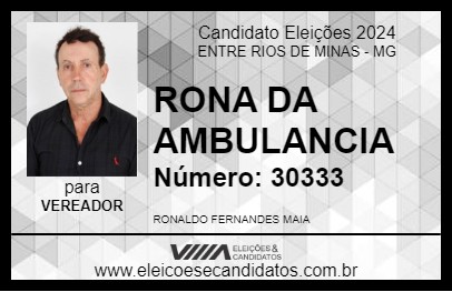 Candidato RONA DA AMBULANCIA 2024 - ENTRE RIOS DE MINAS - Eleições