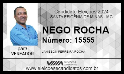 Candidato NEGO ROCHA 2024 - SANTA EFIGÊNIA DE MINAS - Eleições