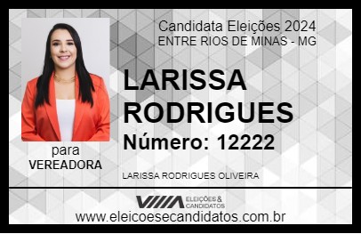 Candidato LARISSA RODRIGUES 2024 - ENTRE RIOS DE MINAS - Eleições