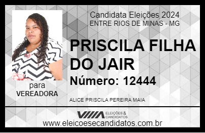 Candidato PRISCILA FILHA DO JAIR 2024 - ENTRE RIOS DE MINAS - Eleições