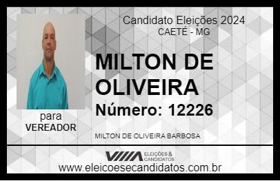 Candidato MILTON DE OLIVEIRA 2024 - CAETÉ - Eleições