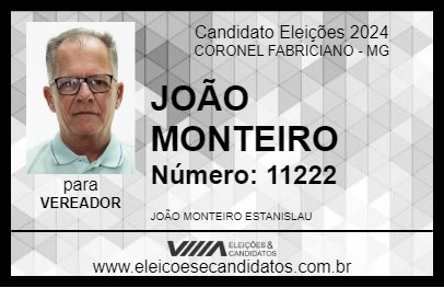 Candidato JOÃO MONTEIRO 2024 - CORONEL FABRICIANO - Eleições