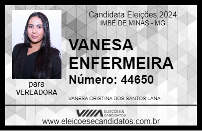 Candidato VANESSINHA TÉCNICA ENFERMAGEM 2024 - IMBÉ DE MINAS - Eleições