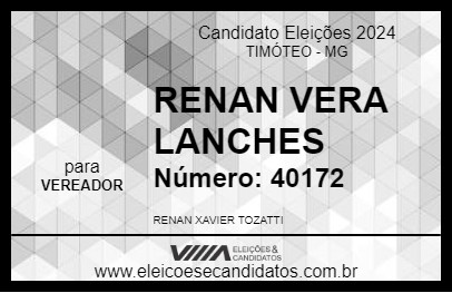 Candidato RENAN VERA LANCHES 2024 - TIMÓTEO - Eleições