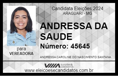 Candidato ANDRESSA DA SAUDE 2024 - ARAGUARI - Eleições