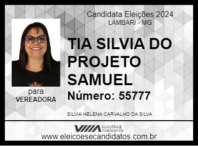 Candidato TIA SILVIA DO PROJETO SAMUEL 2024 - LAMBARI - Eleições