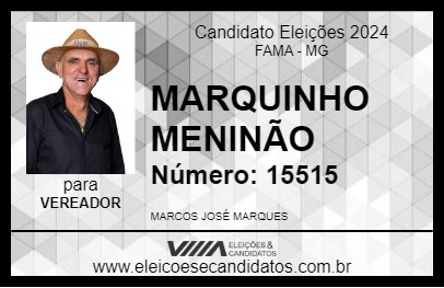 Candidato MARQUINHO MENINÃO 2024 - FAMA - Eleições