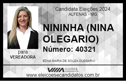 Candidato NININHA (NINA OLEGARIO) 2024 - ALFENAS - Eleições