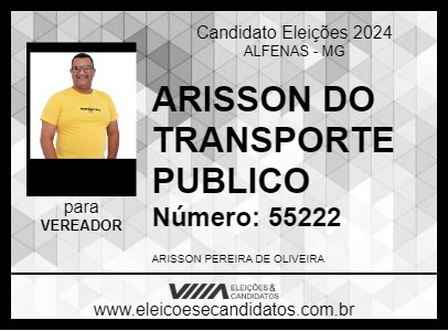 Candidato ARISSON DO TRANSPORTE PUBLICO 2024 - ALFENAS - Eleições