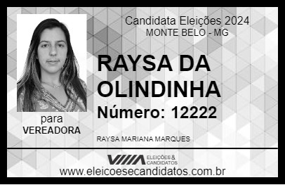 Candidato RAYSA DA OLINDINHA 2024 - MONTE BELO - Eleições