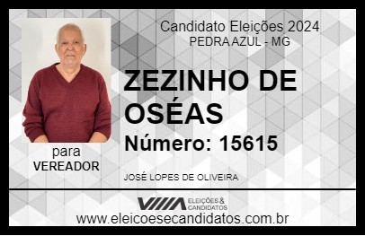 Candidato ZEZINHO DE OSÉAS 2024 - PEDRA AZUL - Eleições