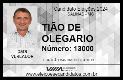 Candidato TIÃO DE OLEGARIO 2024 - SALINAS - Eleições