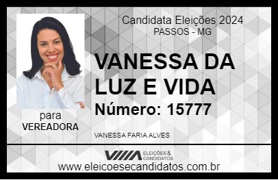 Candidato VANESSA DA LUZ E VIDA 2024 - PASSOS - Eleições