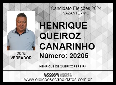 Candidato HENRIQUE QUEIROZ CANARINHO 2024 - VAZANTE - Eleições