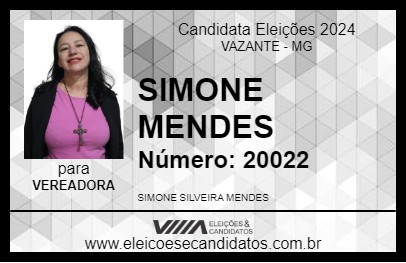 Candidato SIMONE MENDES 2024 - VAZANTE - Eleições