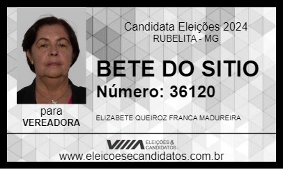 Candidato BETE DO SITIO 2024 - RUBELITA - Eleições