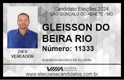 Candidato GLEISSON DO BEIRA RIO 2024 - SÃO GONÇALO DO ABAETÉ - Eleições