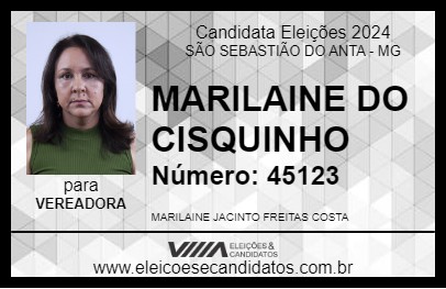 Candidato MARILAINE DO CISQUINHO 2024 - SÃO SEBASTIÃO DO ANTA - Eleições