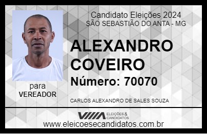 Candidato ALEXANDRO COVEIRO 2024 - SÃO SEBASTIÃO DO ANTA - Eleições