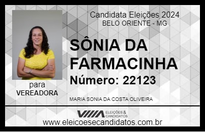 Candidato SÔNIA DA FARMACINHA 2024 - BELO ORIENTE - Eleições