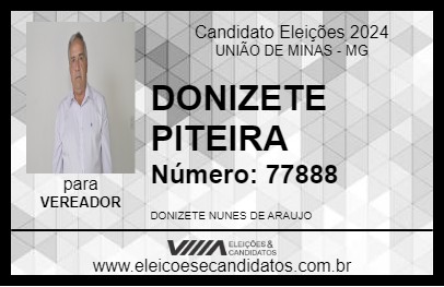 Candidato DONIZETE PITEIRA 2024 - UNIÃO DE MINAS - Eleições