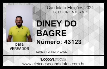 Candidato DINEY DO BAGRE 2024 - BELO ORIENTE - Eleições