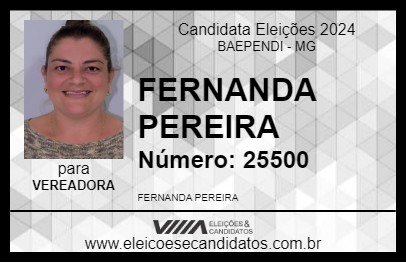 Candidato FERNANDA PEREIRA 2024 - BAEPENDI - Eleições