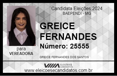 Candidato GREICE FERNANDES 2024 - BAEPENDI - Eleições