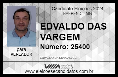 Candidato EDVALDO DAS VARGEM 2024 - BAEPENDI - Eleições