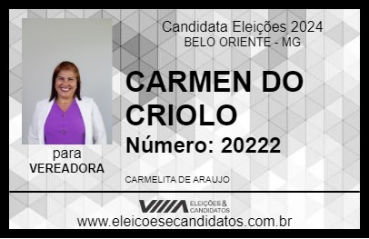 Candidato CARMEN DO CRIOLO 2024 - BELO ORIENTE - Eleições