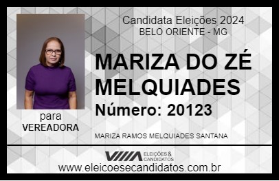 Candidato MARIZA DO ZÉ MELQUIADES 2024 - BELO ORIENTE - Eleições