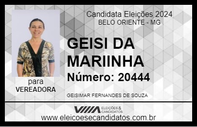 Candidato GEISI DA MARIINHA 2024 - BELO ORIENTE - Eleições