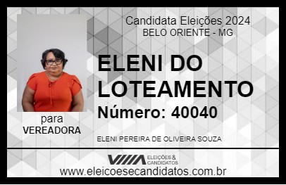 Candidato ELENI DO LOTEAMENTO 2024 - BELO ORIENTE - Eleições