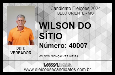 Candidato WILSON DO SÍTIO 2024 - BELO ORIENTE - Eleições