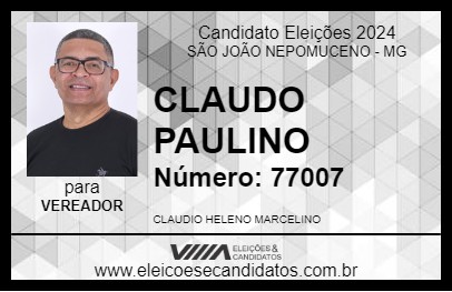 Candidato CLAUDO PAULINO 2024 - SÃO JOÃO NEPOMUCENO - Eleições