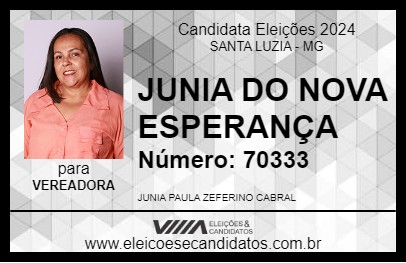 Candidato JUNIA DO NOVA ESPERANÇA 2024 - SANTA LUZIA - Eleições