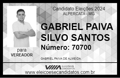 Candidato GABRIEL PAIVA SILVO SANTOS 2024 - ALPERCATA - Eleições