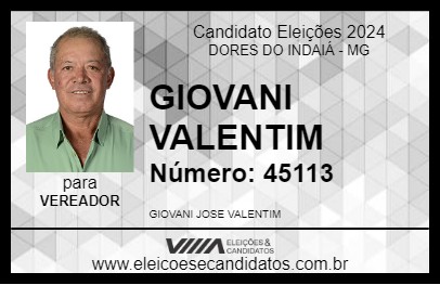 Candidato GIOVANI VALENTIM 2024 - DORES DO INDAIÁ - Eleições