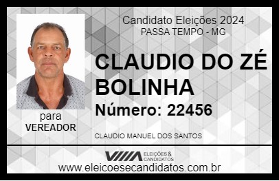 Candidato CLAUDIO DO ZÉ BOLINHA 2024 - PASSA TEMPO - Eleições