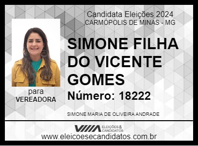 Candidato SIMONE FILHA DO VICENTE GOMES 2024 - CARMÓPOLIS DE MINAS - Eleições