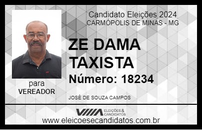 Candidato ZE DAMA TAXISTA 2024 - CARMÓPOLIS DE MINAS - Eleições