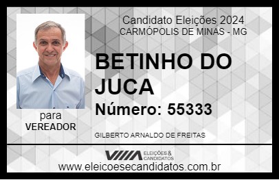 Candidato BETINHO DO JUCA 2024 - CARMÓPOLIS DE MINAS - Eleições