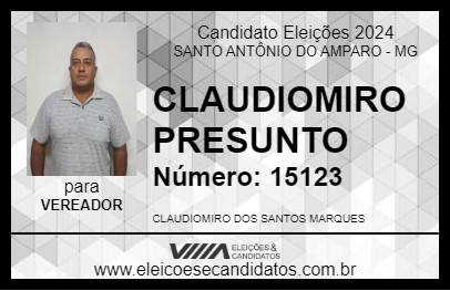 Candidato CLAUDIOMIRO PRESUNTO 2024 - SANTO ANTÔNIO DO AMPARO - Eleições