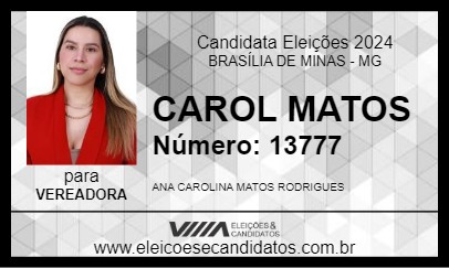 Candidato CAROL MATOS 2024 - BRASÍLIA DE MINAS - Eleições