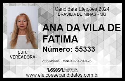 Candidato ANA DA VILA DE FATIMA 2024 - BRASÍLIA DE MINAS - Eleições