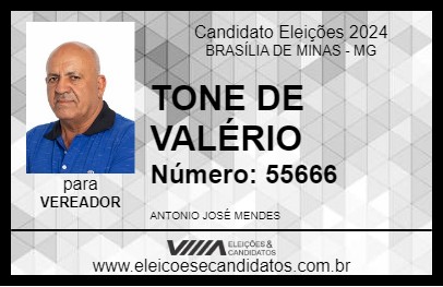 Candidato TONE DE VALÉRIO 2024 - BRASÍLIA DE MINAS - Eleições