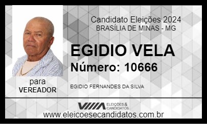 Candidato EGIDIO VELA 2024 - BRASÍLIA DE MINAS - Eleições