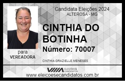 Candidato CINTHIA DO BOTINHA 2024 - ALTEROSA - Eleições